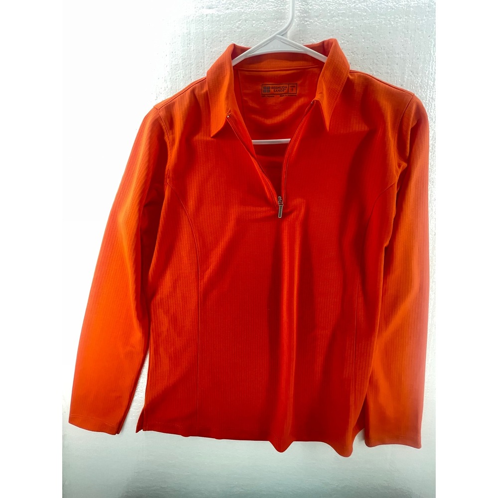 Bermuda‎ Sands Golf Pullover Top Athletic 1/4 Zip Long Sleeve Orange Small